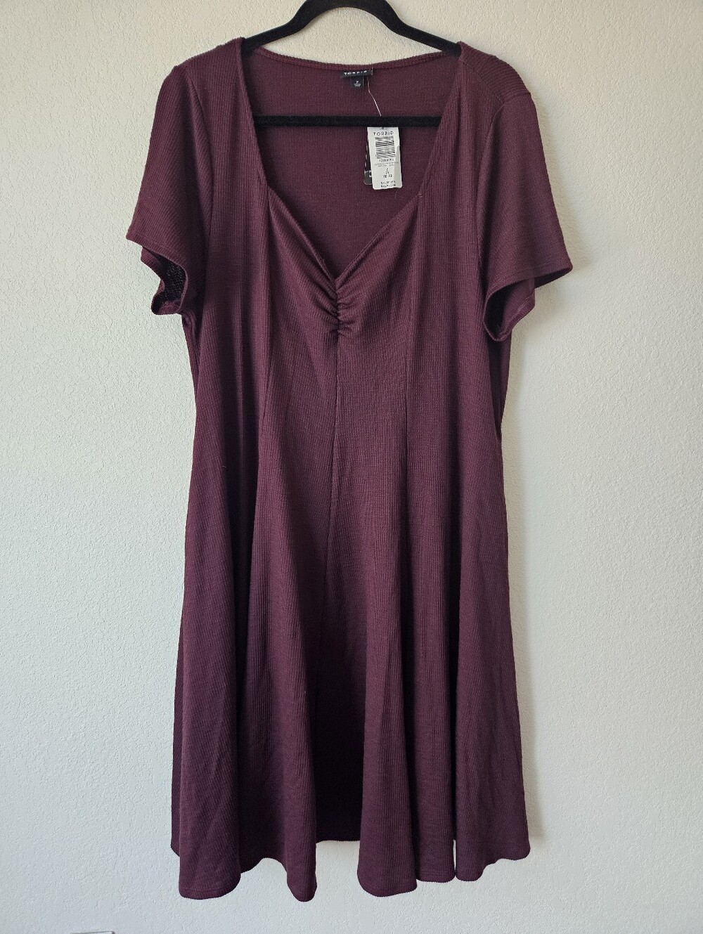 Torrid Ribbed Burgundy Short Sleeve V-Neck Knit Dress